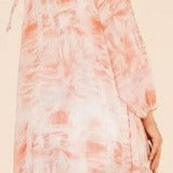 Peach Tie Dye Boho Long Printed Kimono Wrap Cover Up - Picture 3 of 3